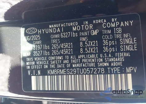 2026 Hyundai Palisade Calligraphy из США, поврежденный, VIN KM8RMES29TU057278